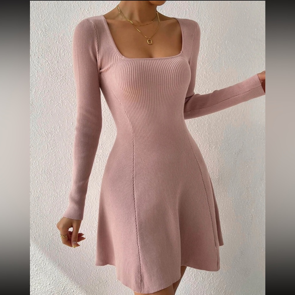 Square neck ribbed dress